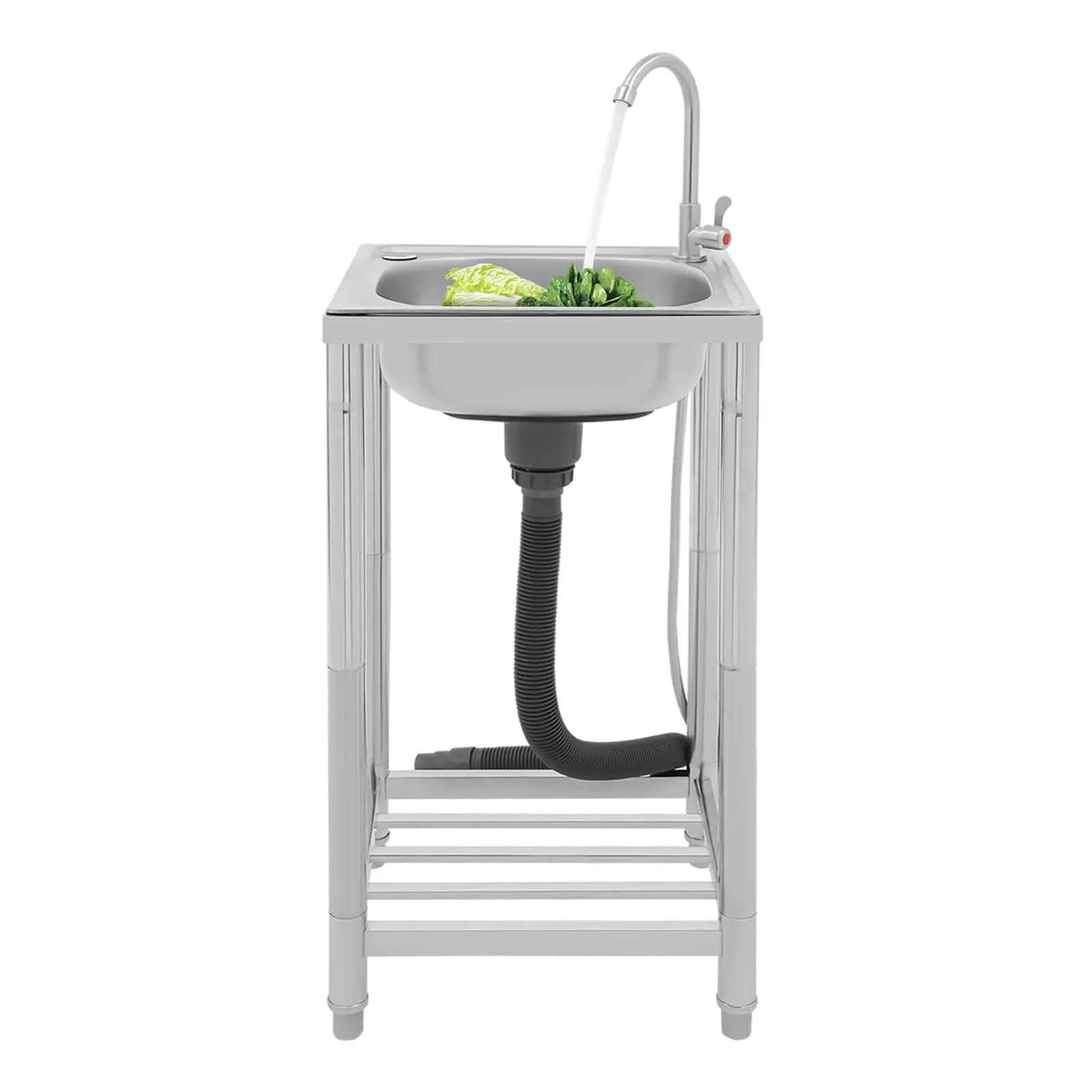 

Stainless Steel Single Bowl Kitchen Utility Laundry Sink Freestanding,Outdoor Portable Sink Hand Wash Station w/Faucet & Bottom