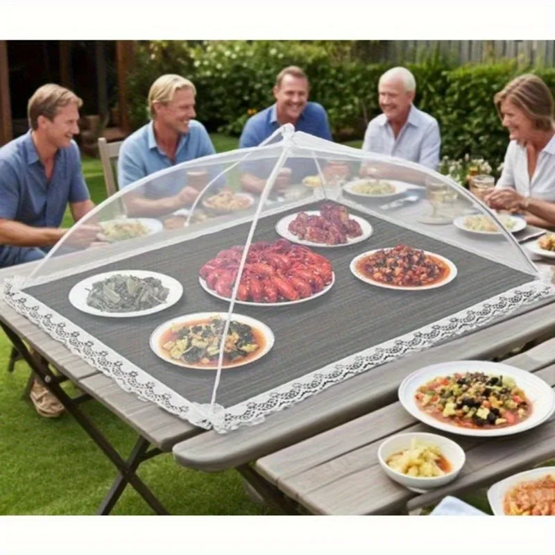 Foldable White Mesh Food Cover Tent Fly Insect Proof Portable Outdoor Food Net for Picnic Barbecue Party Camping