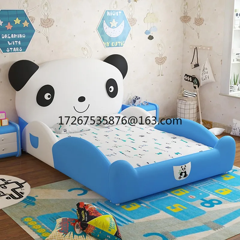 Cartoon eenpersoonsbed 1,35M dubbel leren bed met zachte tas