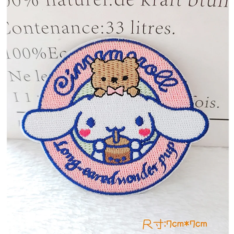 Kawaii Embroidered Patches Cinnamoroll Kuromi Melody Pochacco Cartoon Hook and Loop Embroidered Cloth Sticker Sewing