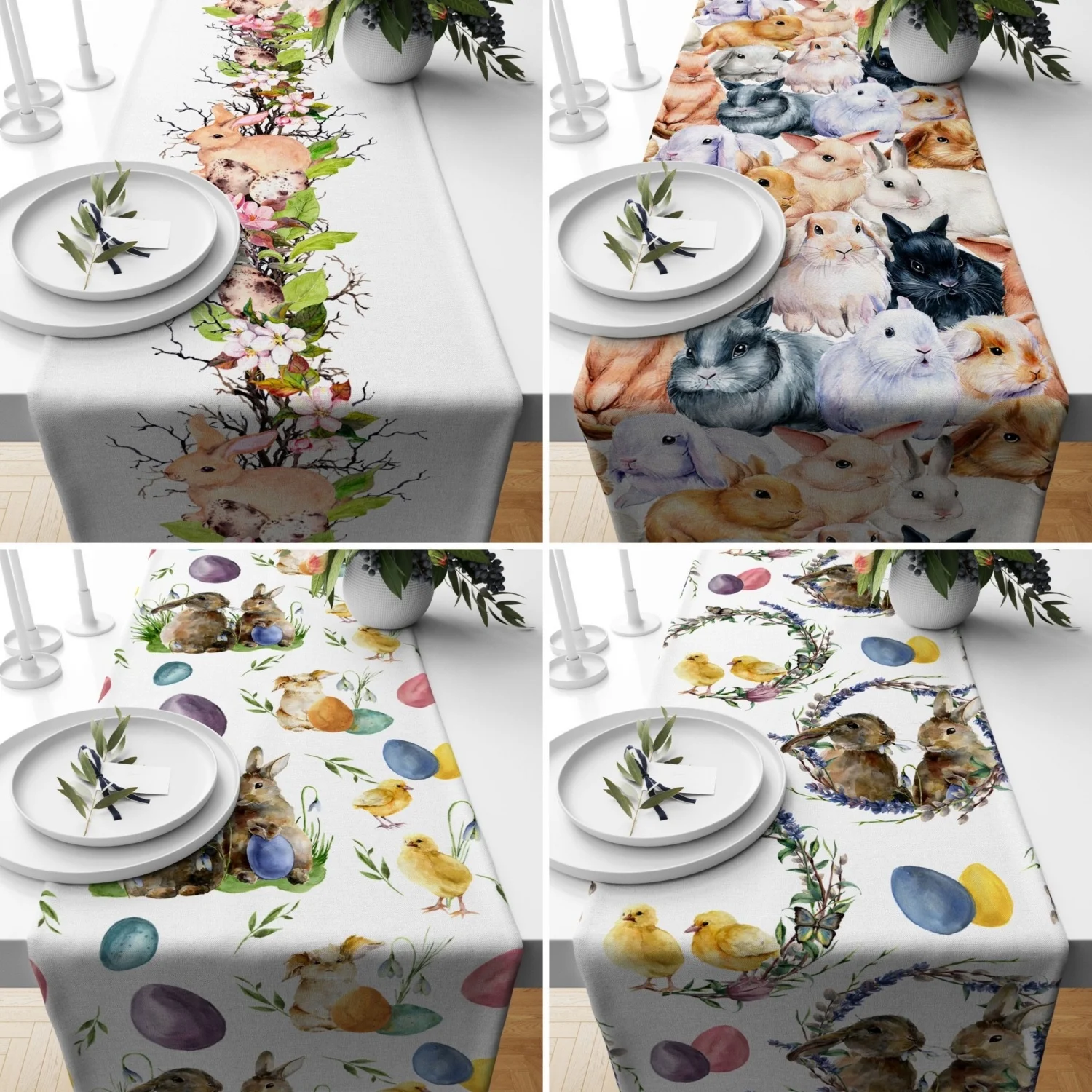 Osterhase Tischläufer, Frohe Ostern Tischläufer, Festliche Tischdecke, Osterhase Tischdekoration, Oster-Textil
