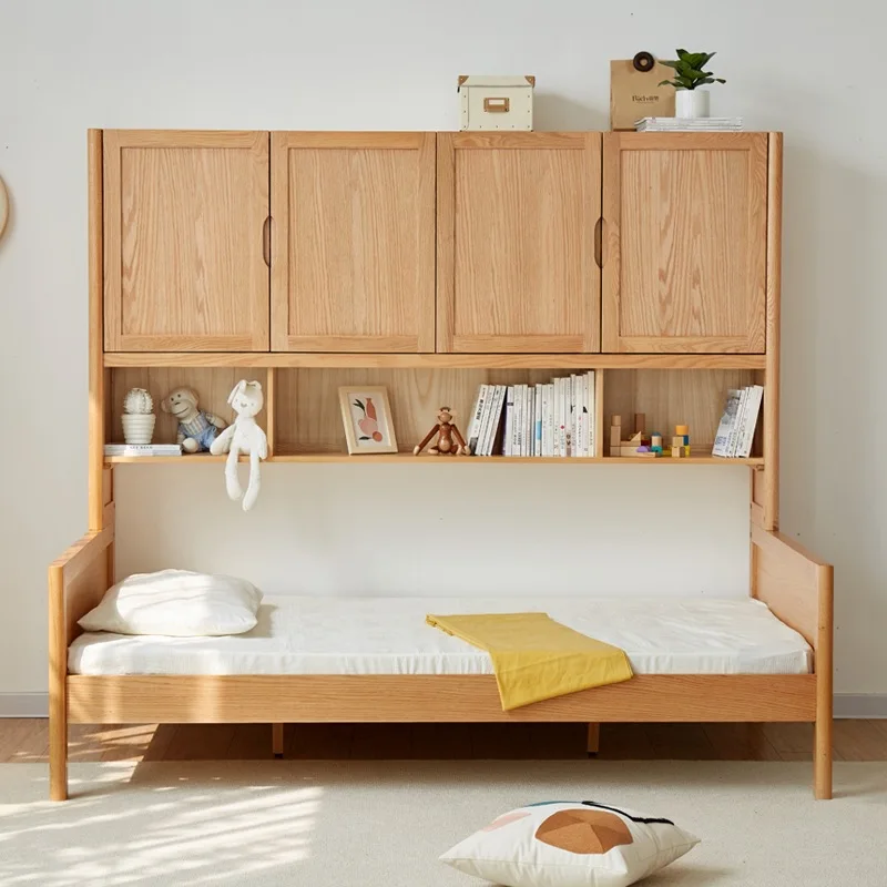 Скандинавский шкаф для хранения односпальной кровати из цельного дерева с героями мультфильмов для детей и подростков, встроенный у стены, минималистичная кровать