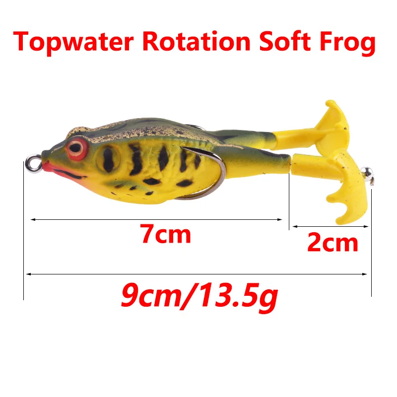 Proleurre Double Propeller Frog Lure Silicone Soft Baits 9cm Topwater Wobblers Artificial Bait for Bass Catfish Fishing Tackle​