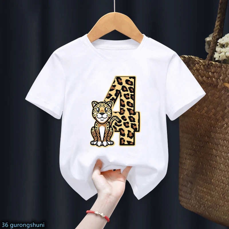 T-Shirt For Boys Funny Animal Leopard 1-10th Birthday Number Print Kids Clothes T Shirt Summer Boys Birthday Clothes Baby Tshirt