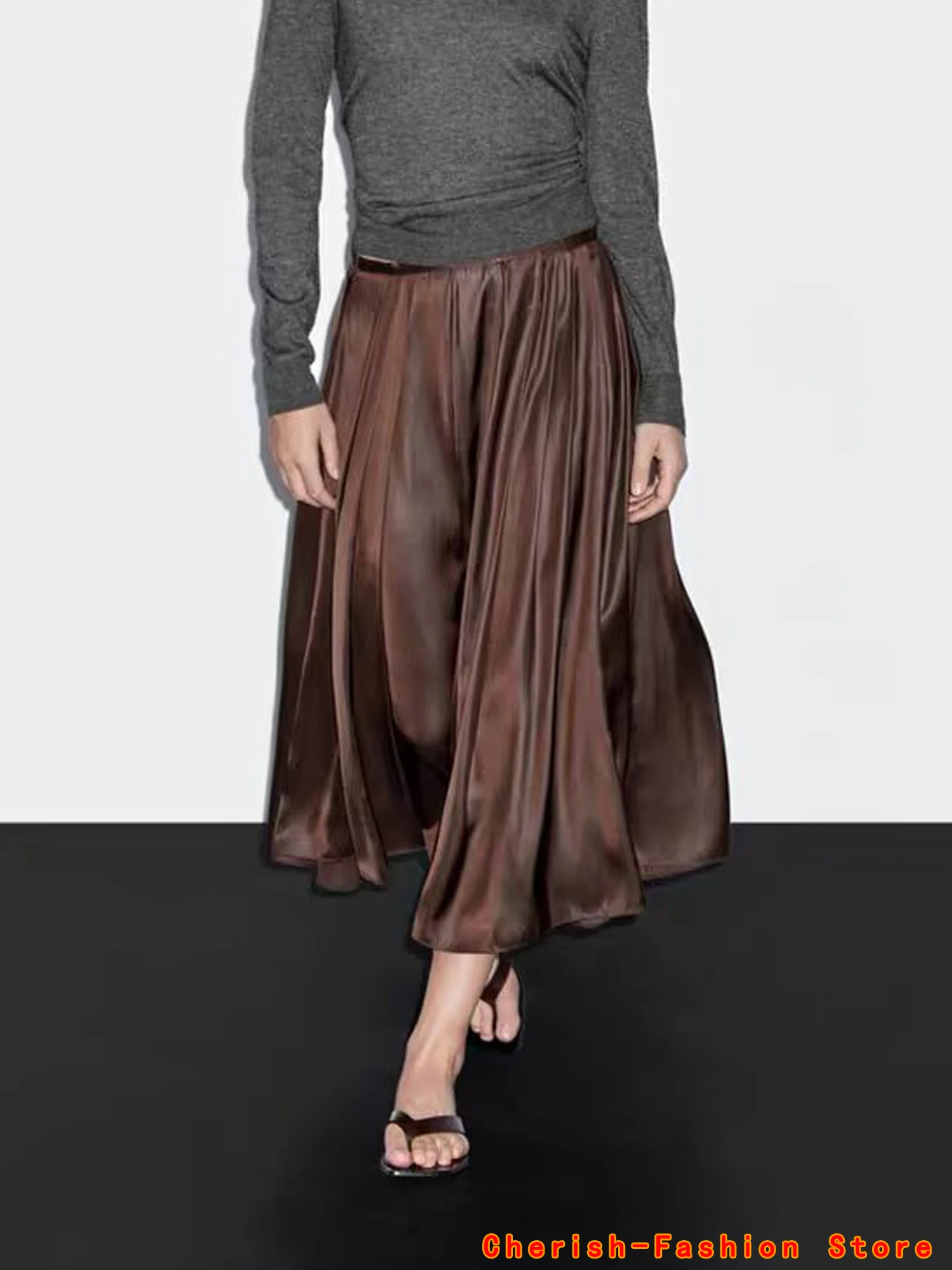 2025 Donna Elegante High Street Cerniera in vita Gonna elegante Francese retrò a vita alta Casual A-line Gonne Gonna arricciata Gonna longuette