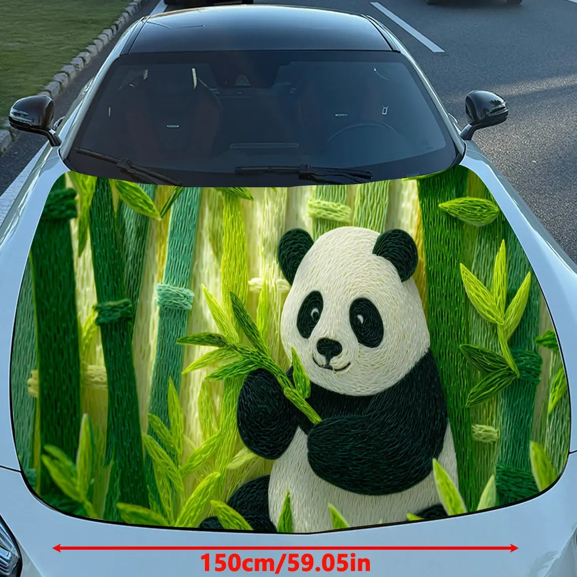 Artistic Panda in a Bamboo Setting PVC Car Engine Hood Vinyl Wraps, Self-Adhesive Waterproof Car Hood Decal Sticker, Car Decorat