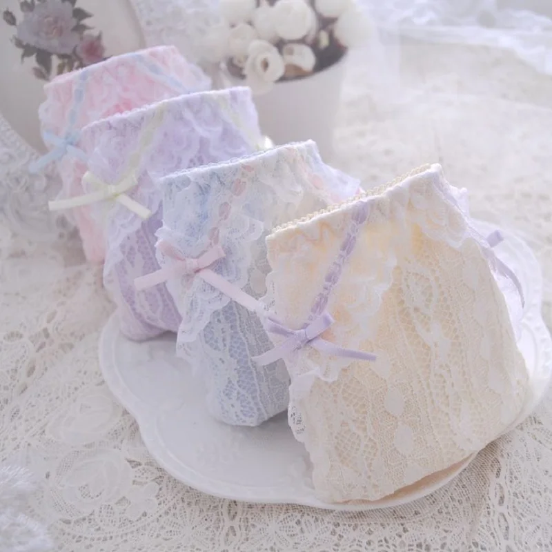 Girls Summer Pure Cotton Micro Seersucker Princess Sexy Maidens Panties Soft Transparent Knicker Mid-Waisted Naughty Cute Briefs