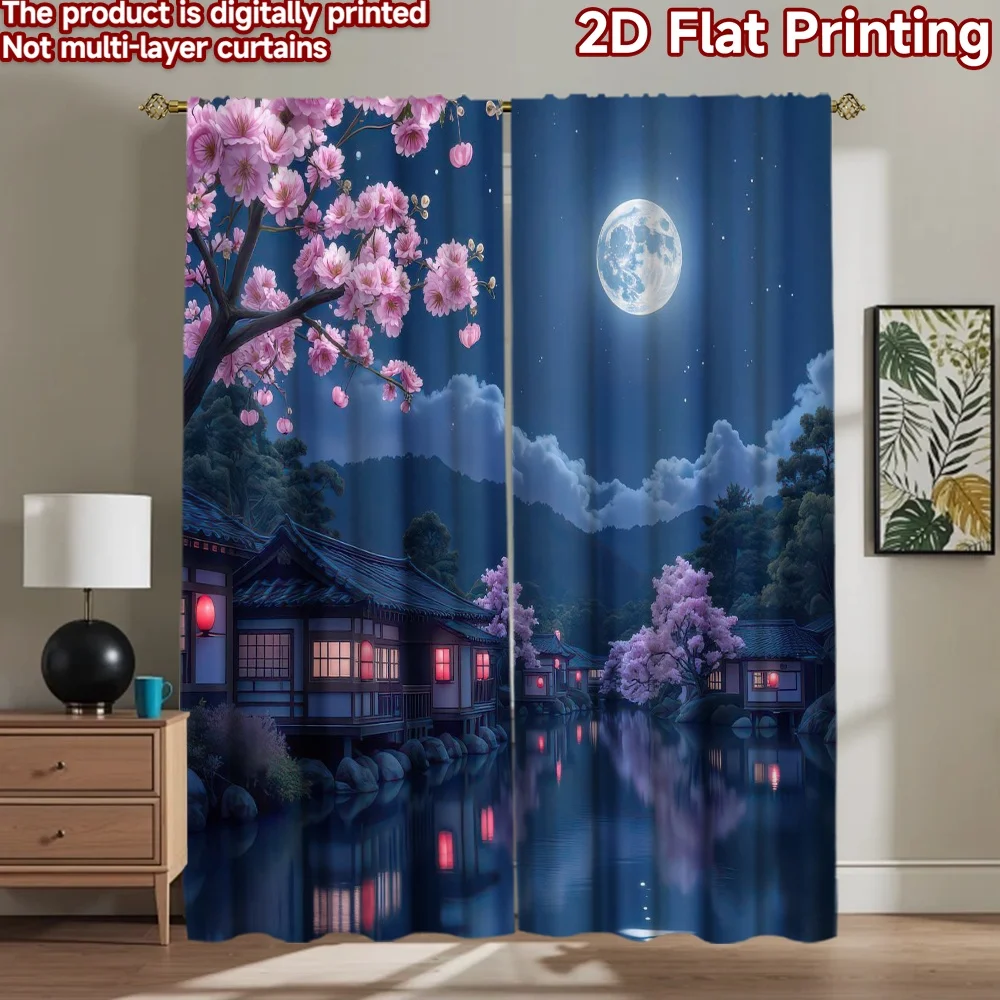 

1pc 2D flat Photography Backdrop Tapestry Cherry Blossoms Night 100% Polyester Festive Holiday Use for Holiday celebration