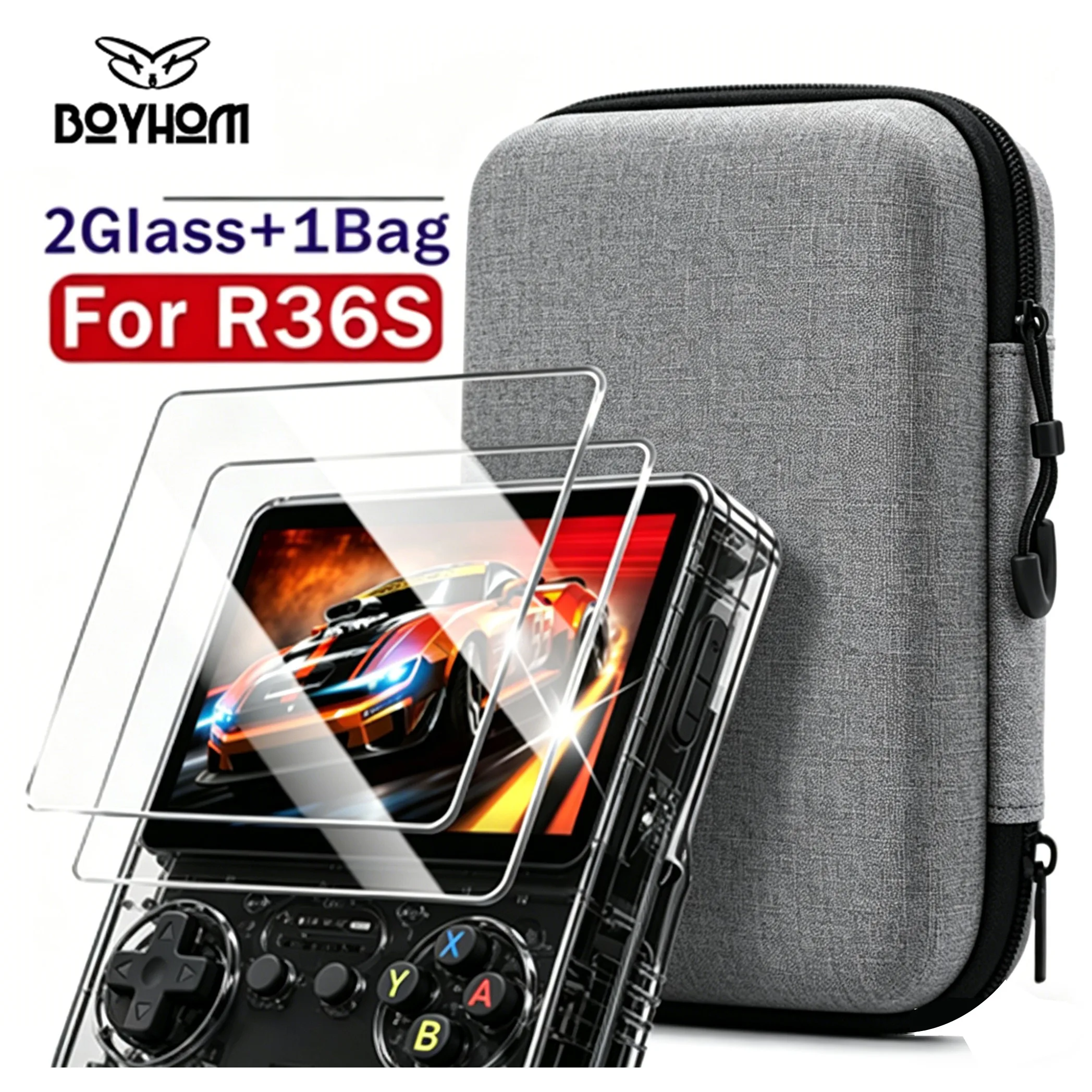 BOYHOM Für R36S Handheld-Spielkonsole Gehärteter Displayschutz Silikonhülle Stoßfeste Tasche WiFi-Modul Zubehör
