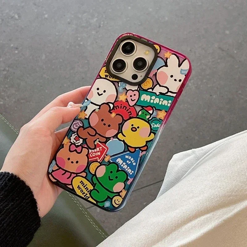 

Cartoon Animals Friends 2.0 Acrylic Colorful Border Phone Case Cover for iPhone 11 12 13 14 15 Pro Max Case