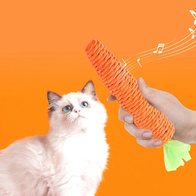 Cat Toy Carrot Sound Pet Products Bite Resistant Paper Rope Scratcher Clean Teeth Interactive Play Cat Carrot Chew Toy for Cat