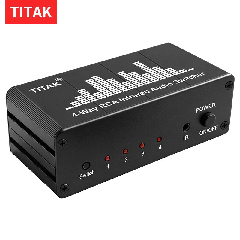 4 Channel RCA Stereo Audio Switcher Bi-Directional 1-to-4 or 4-to-1 L/R Selector Box for Studio Speaker System