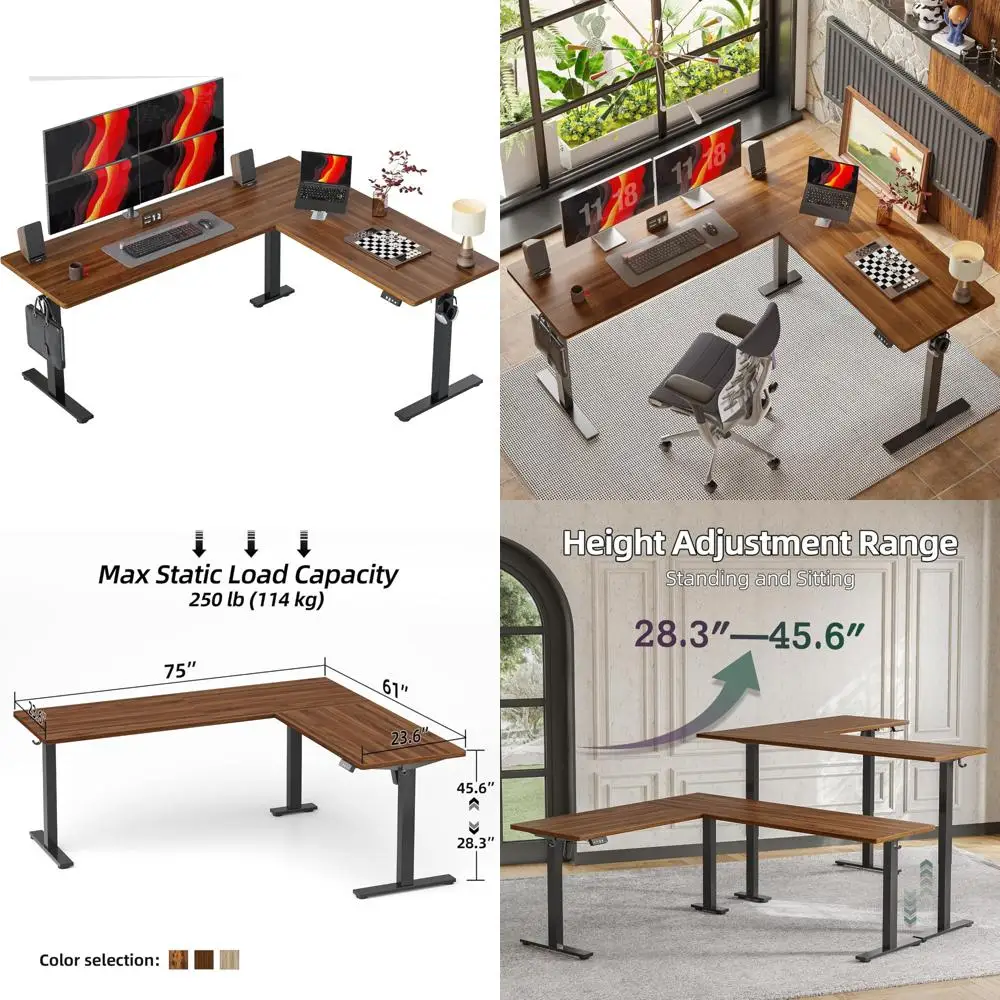 

Electric Adjustable L-Shaped Standing Desk, 75 x 61 Inch, Spliced Corner Desk for Sit-Stand Workstations