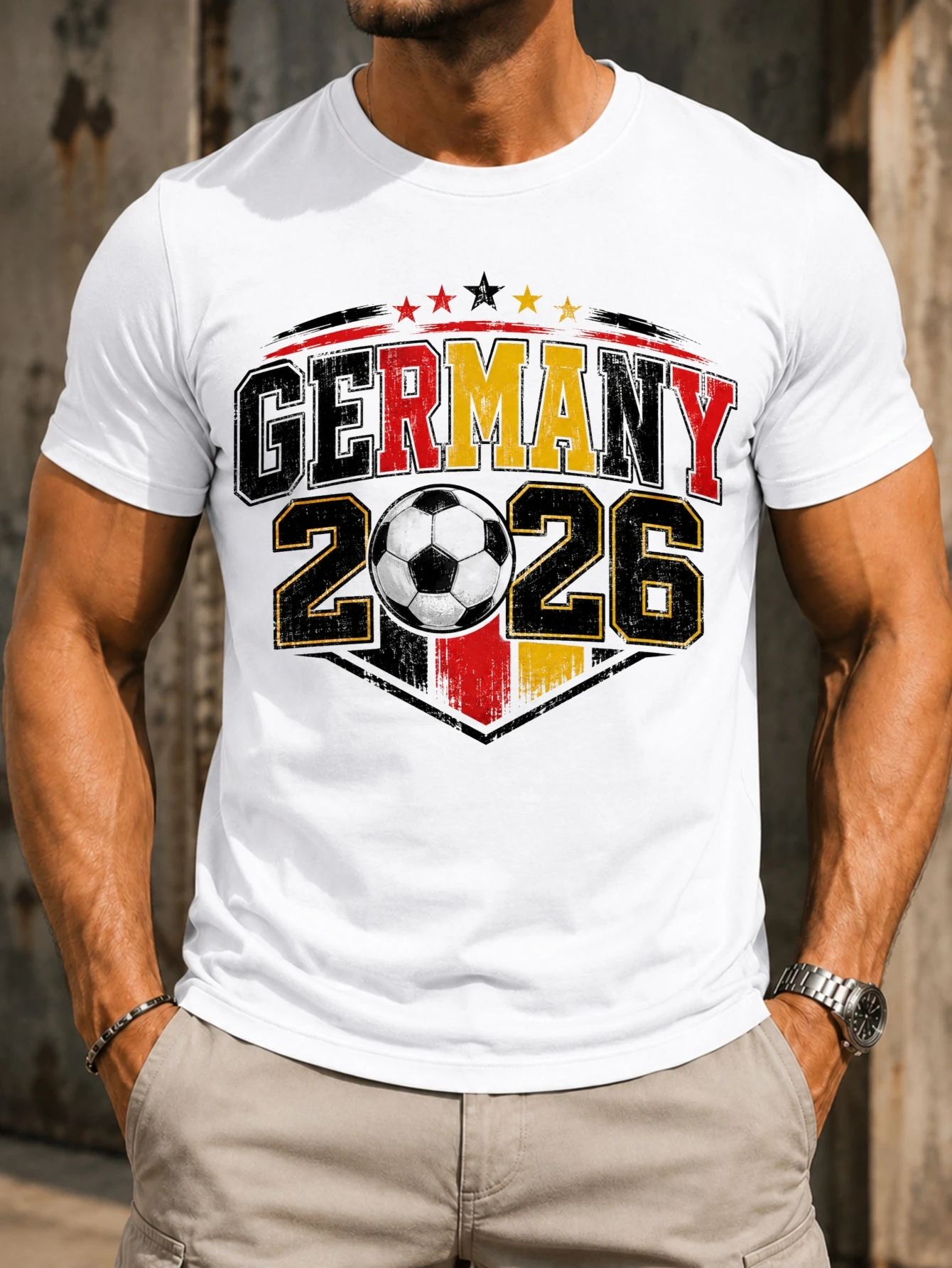 Germany 2026 Vintage Soccer  distressed varsity lettering stars ball and  red gold  Unisex All  Unisex All T-Shirt