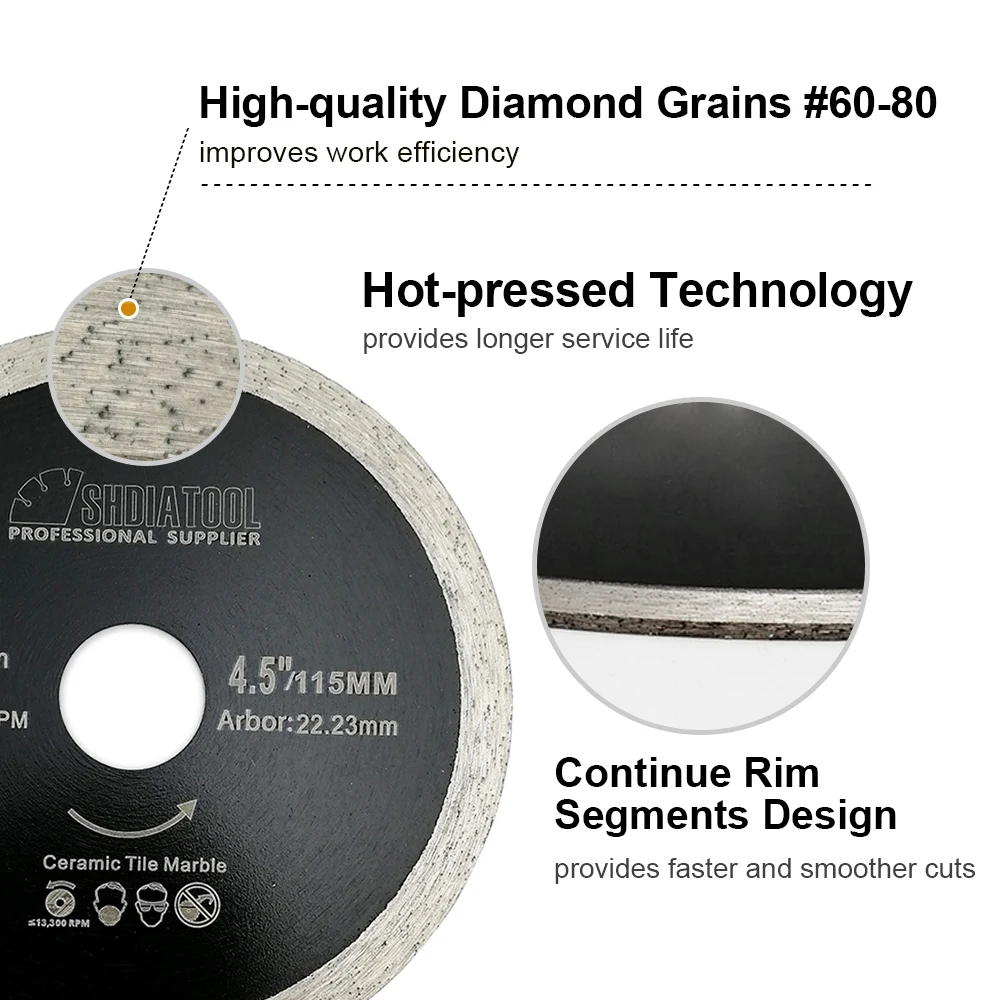 SHADIATOOL Diamond Cutting Disc Saw Blade Super Thin Continue Saw Cutter For Ceramic Tile Porcelain Marble Stone Dia 105/115mm