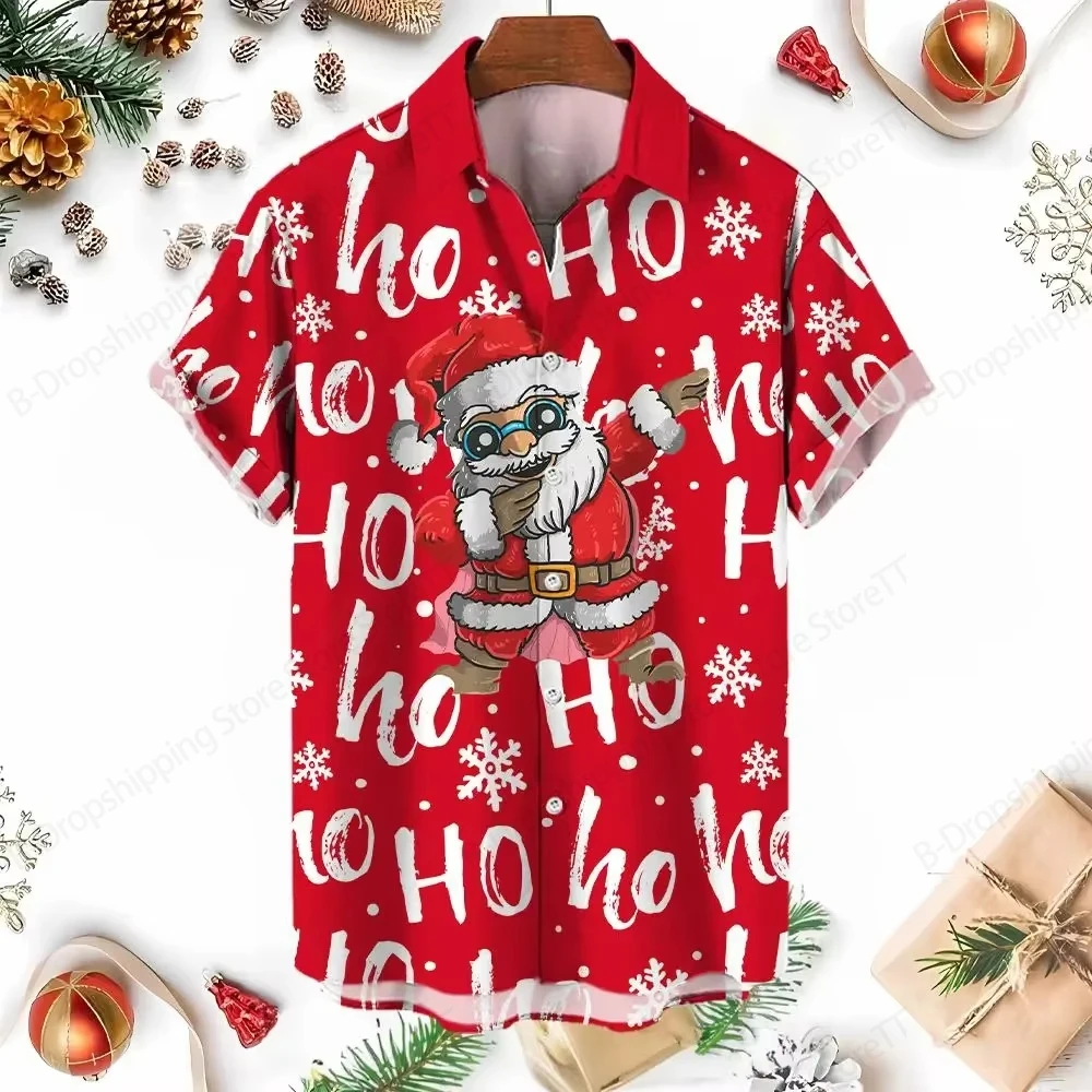 

Fashion Men's Women's Christmas Shirts Casual Breathable Hawaiian Shirts Santa Claus Blouse Simple Short-Sleeved Shirt Male