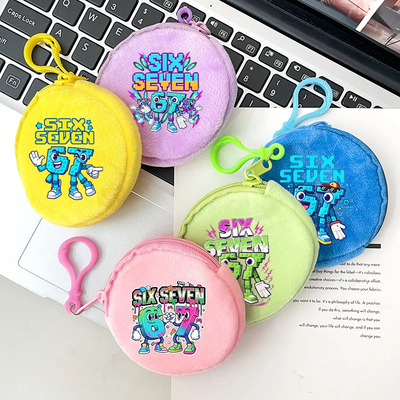 

Кошелек-монетница Steal A Brainrot 67 Six Seven с забавным мультяшным принтом, мини-кошелек для мальчиков и девочек, милый круглый кошелек для хранения, подарки