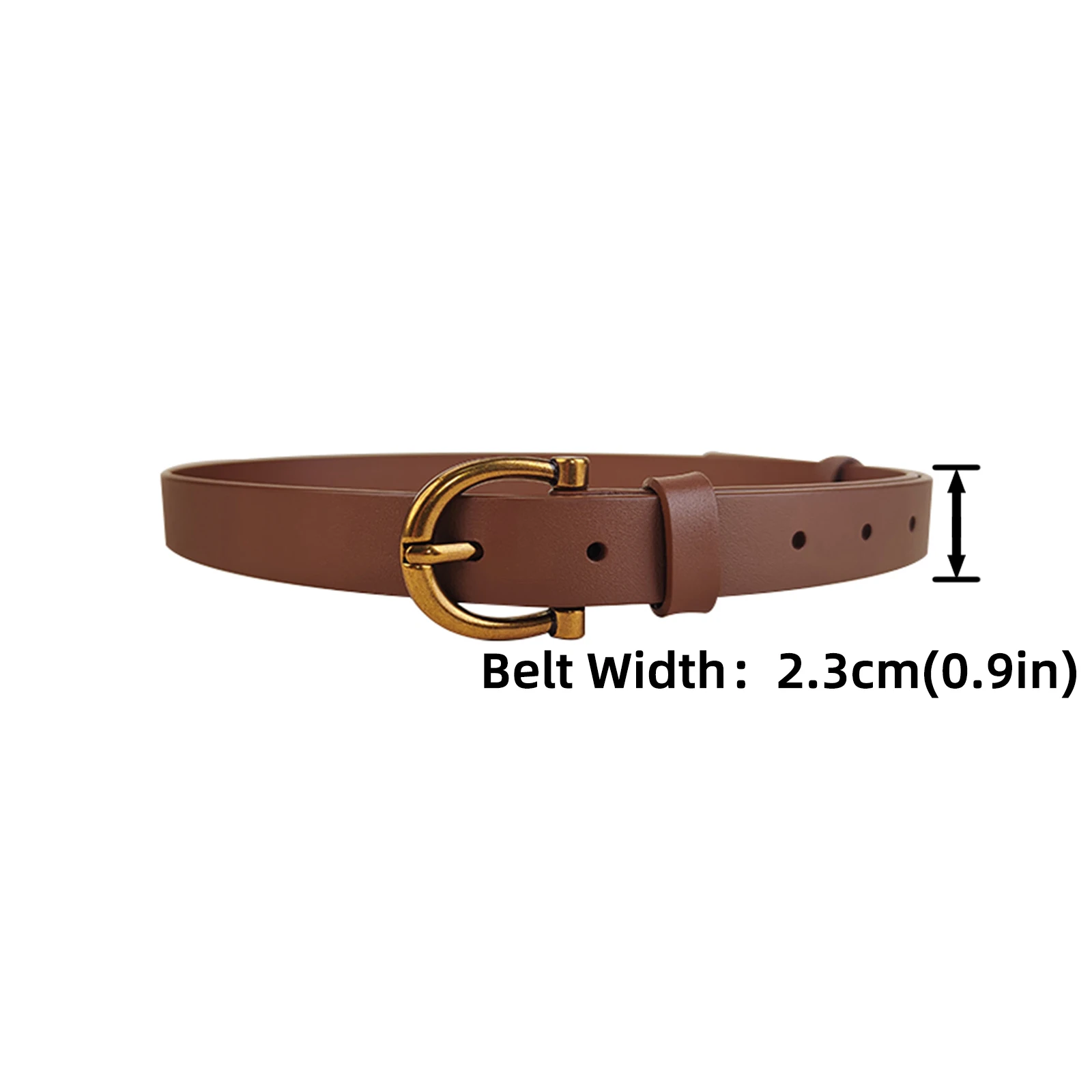 Womens Casual Belt Cognac Cowhide 2.3cm Gold Buckle for High Waisted Light Wash Jeans Commute Everyday Soft Outfit