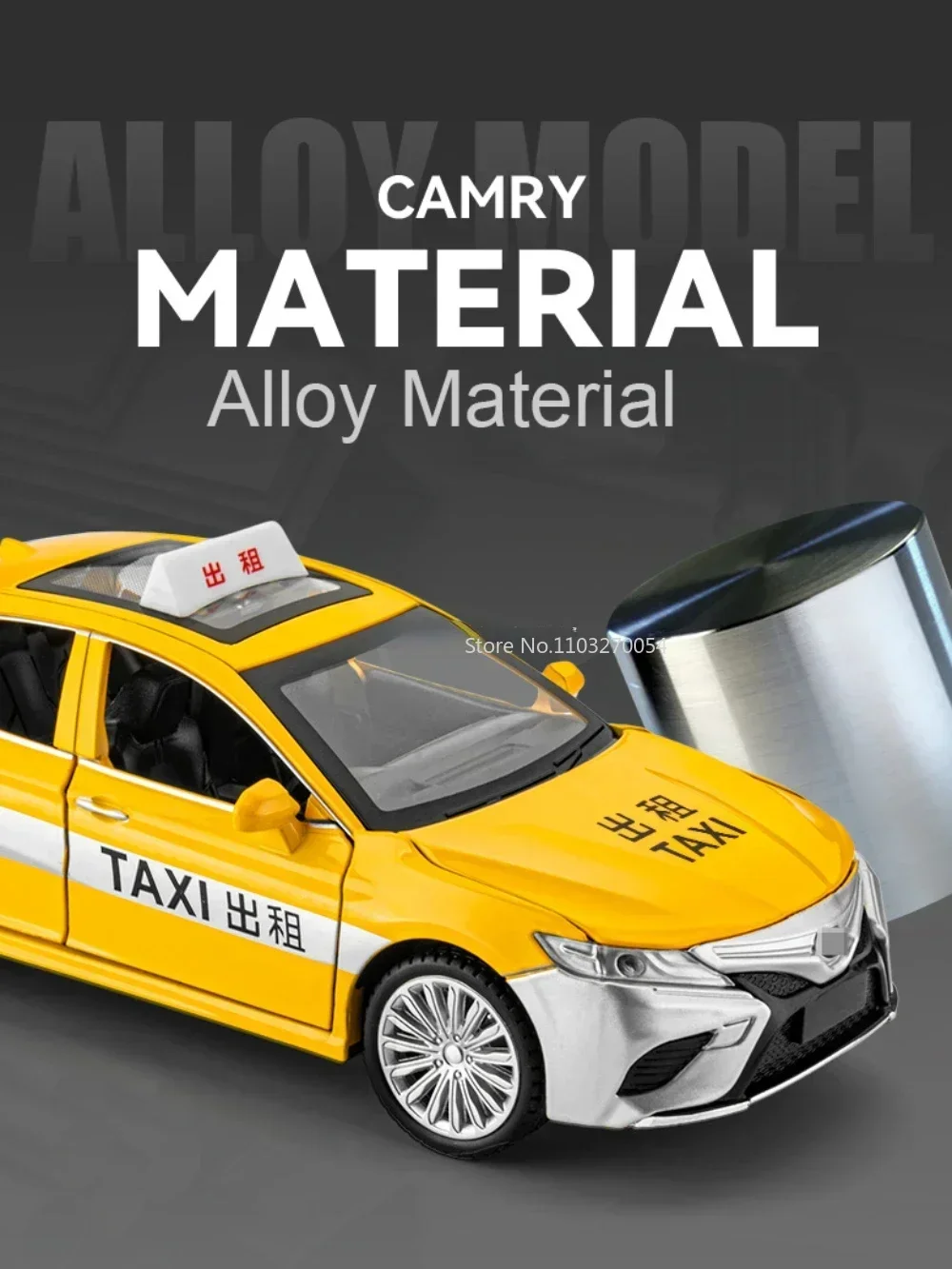 1/24 Alloy Camry Taxi Car Model Toy High Simulation Metal Diecasts Sound And Light Pull Back Vehicles Kids Gifts Collection Toys