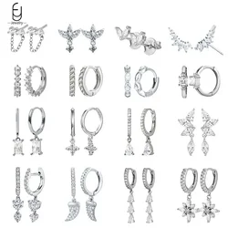 925 Sterling Silver Ear Buckles Fashion Hoop Earrings White Crystal Luxury Women's Earrings Wedding Women's Jewelry Premium Gift