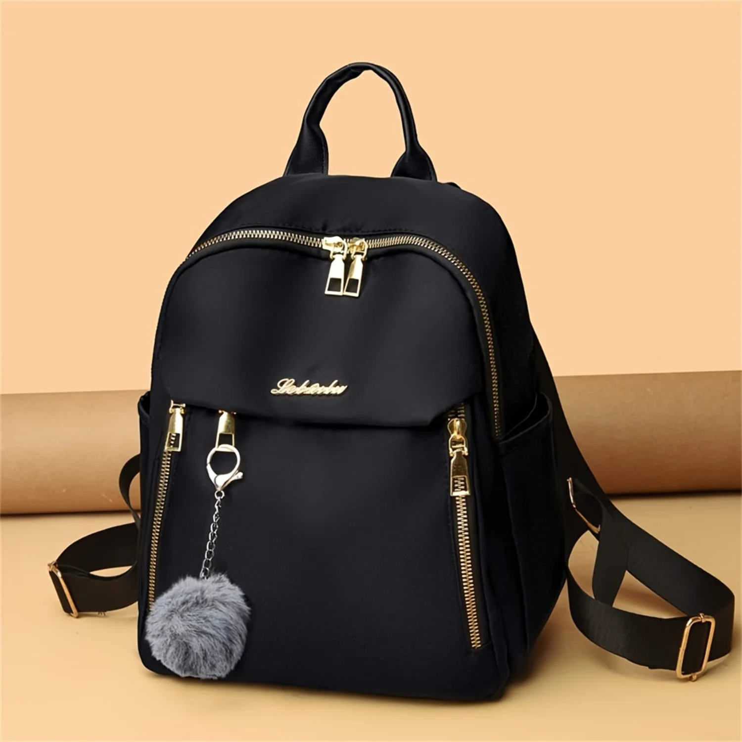 

Lightweight Simple Letter Decor Solid Color Backpack for Travel Schoolbag Use