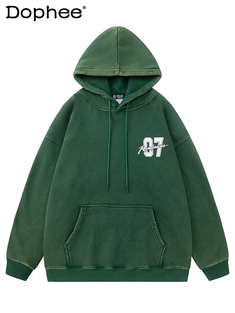 سترة بغطاء للرأس من الصوف مطبوعة على الموضة الأمريكية الرجعية سترة شتوية دافئة فضفاضة غير رسمية متعددة الاستخدامات للجنسين