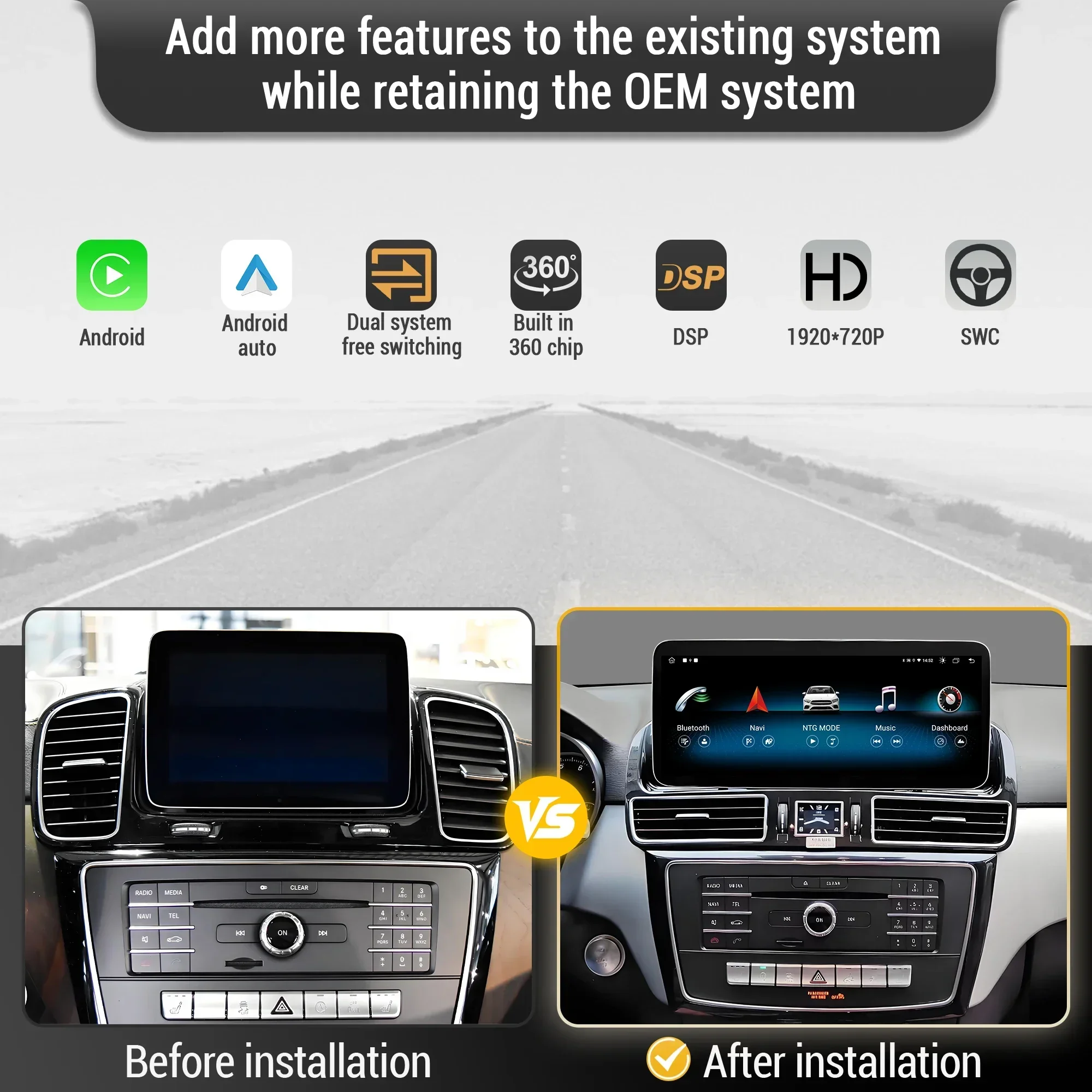 12.3inch Car Radio For Mercedes Benz ML GL GLE GLS W166 X166 2012-2019 Android 14 Wireless Carplay Snapdragon 685 Touch Screen