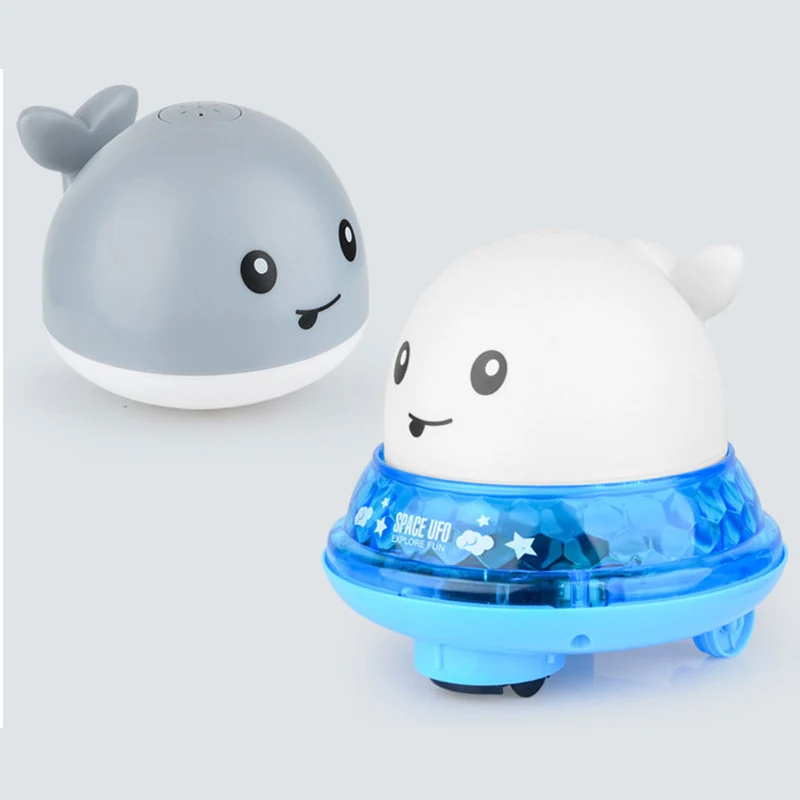 Baby bathroom flashlight water jet whale electric toy Water reaction flash Kid bathing rechargeable toy is not easy to water toy