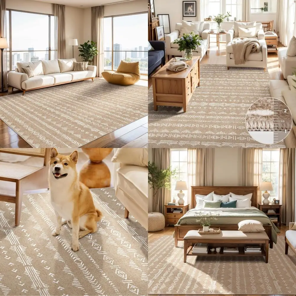 

8x10 Bohemian Moroccan-Style Machine Washable Area Rug for Living Room - Ultra Soft Neutral Indoor Carpet