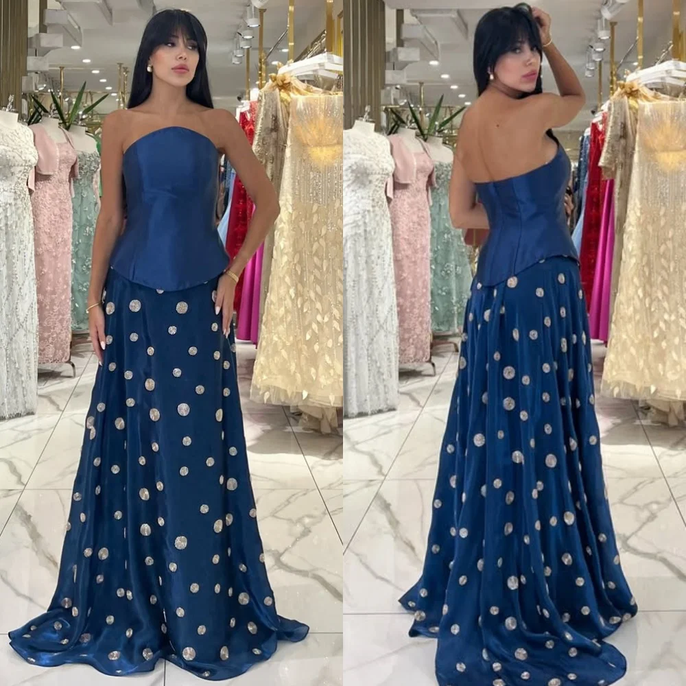 

Customized Modern Style Elegant Charmeuse Rhinestone Pleat A-line Strapless Long Dresses Bespoke Occasion Dresses Fashion Retro