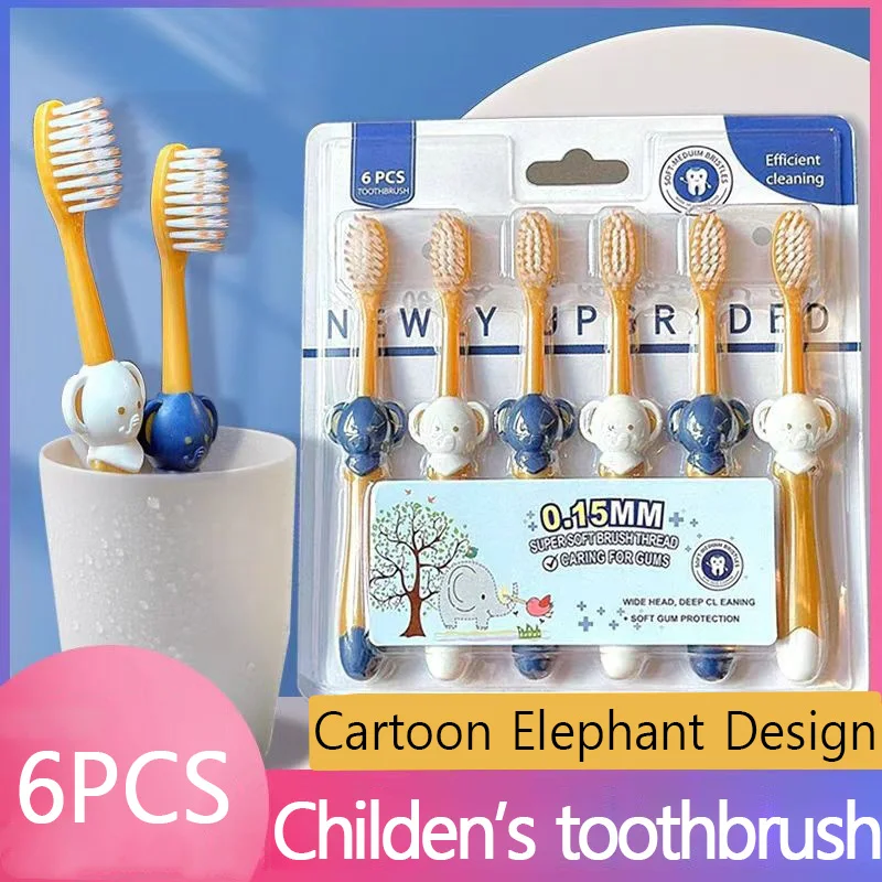 6PCS Children's Cartoon Elephant Soft Bristled Toothbrush Household Kids Teeth Cleaning Brush Suitable for Children Aged 3-12
