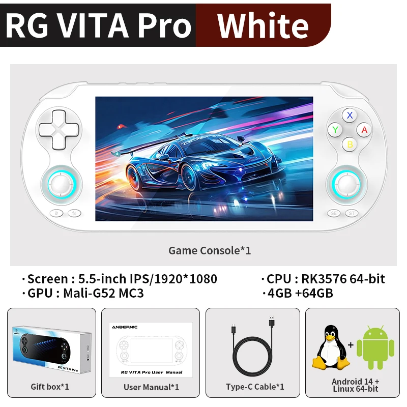 ANBERNIC RG VITA / RG VITA Pro Handheld Game Console IPS Touchscreen 5000mAh Videogame-speler Ondersteunt AI Streaming RixelHK