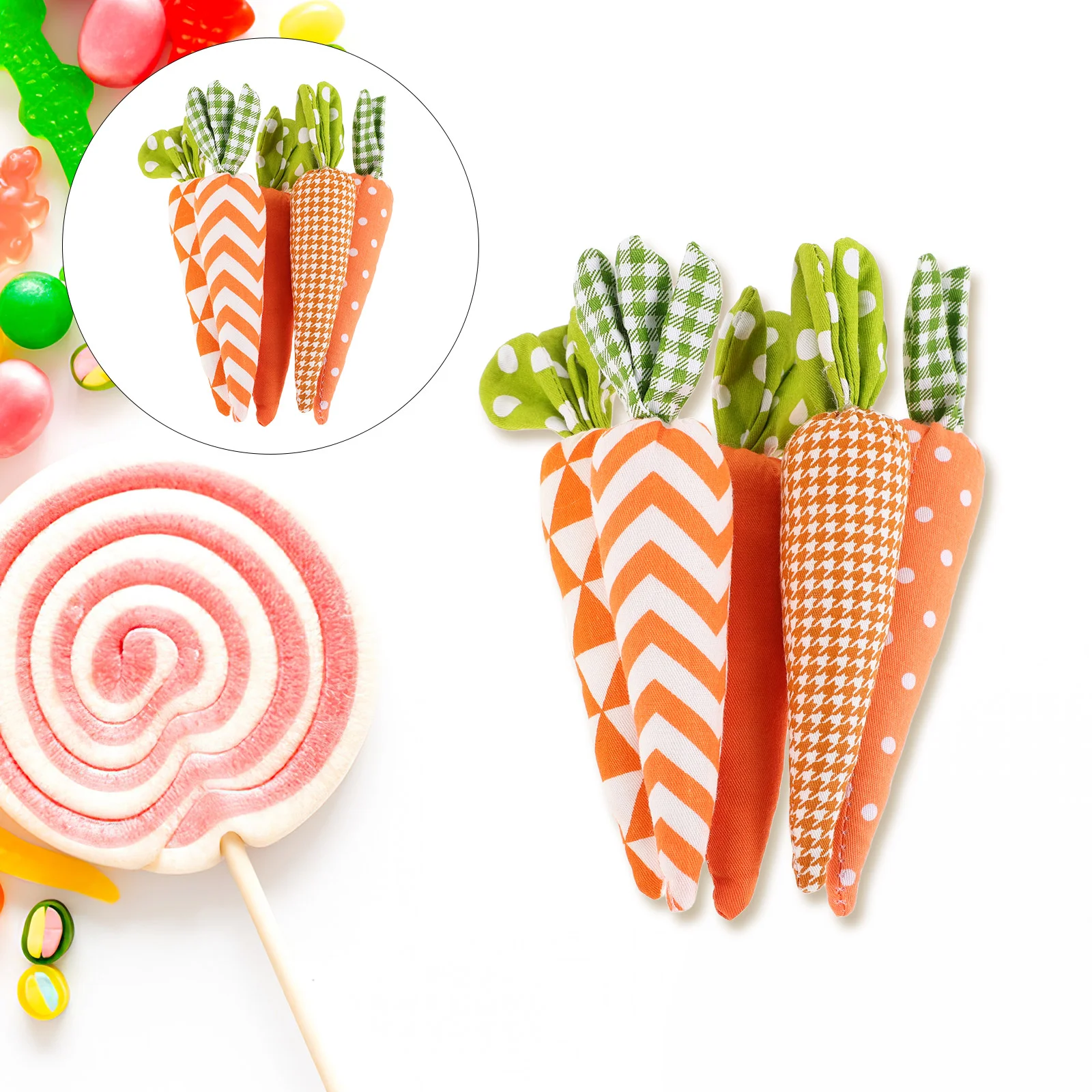 

5 Pcs Mini Stuffed nament Fabric Carrots Easter Decoration Plaid Print Felt Bunny Tray Decor Artificial Vegetable Home Garland