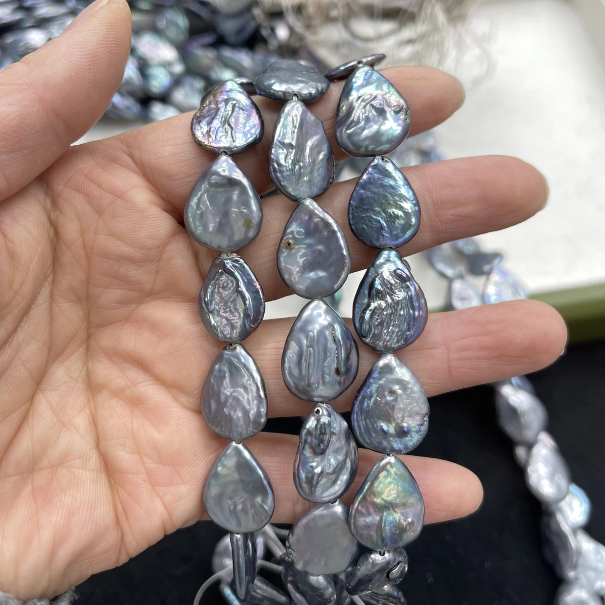 14x18mm Black Teardrop-shaped Baroque Natural Freshwater Pearl Semi-finished Beads for Jewelry Making DIY Necklace Accessories