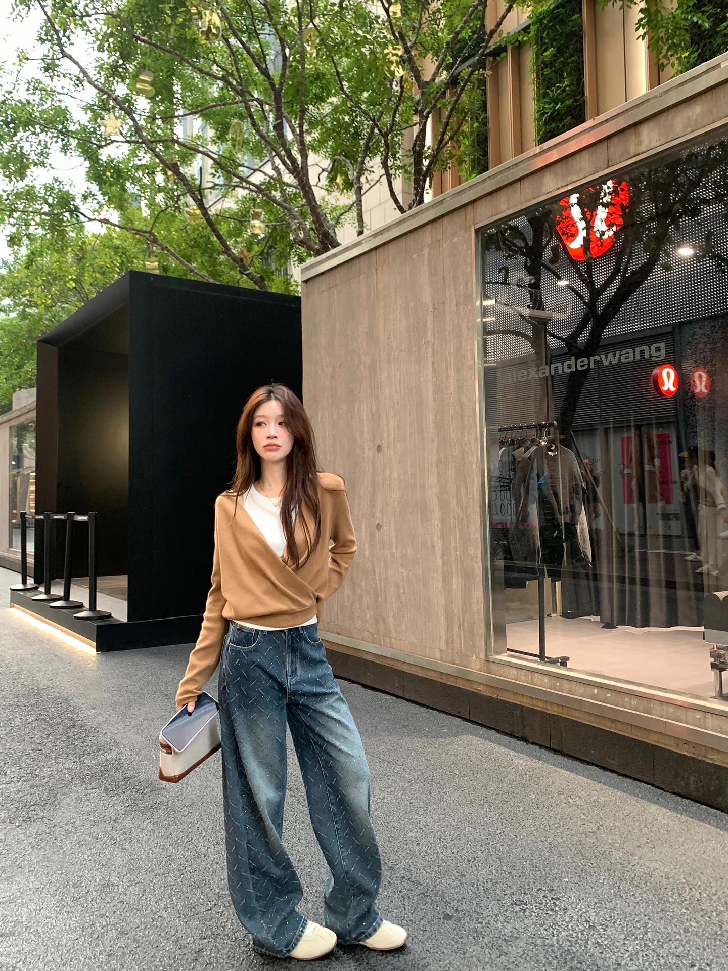 

YANUOYU Snow Silver Fla Fce Lined Широкие джинсы женские свободные повседневные брюки с высокой талией и ромбовидными заклепками