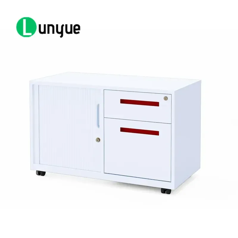 Steel Metal Office File Cabinet with Sliding Door Key Lock and Wheels Mobile Base Storage Side Cabinet for Home Office