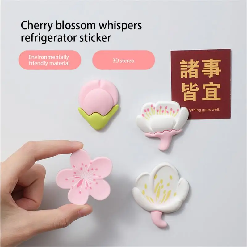 4pcs Creative White /pink Floral Refrigerator Sticker Photo Wall Magnetic Sticker Home Decoration Six-piece Refrigerator Sticker