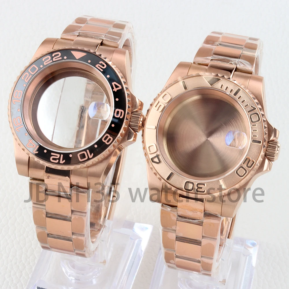 Caja de acero inoxidable Pvd de oro rosa de 40mm NH35 para SUB/GMT/Yacht-Master NH34 NH35 NH36 NH38 pulsera pulida con ostras de movimiento