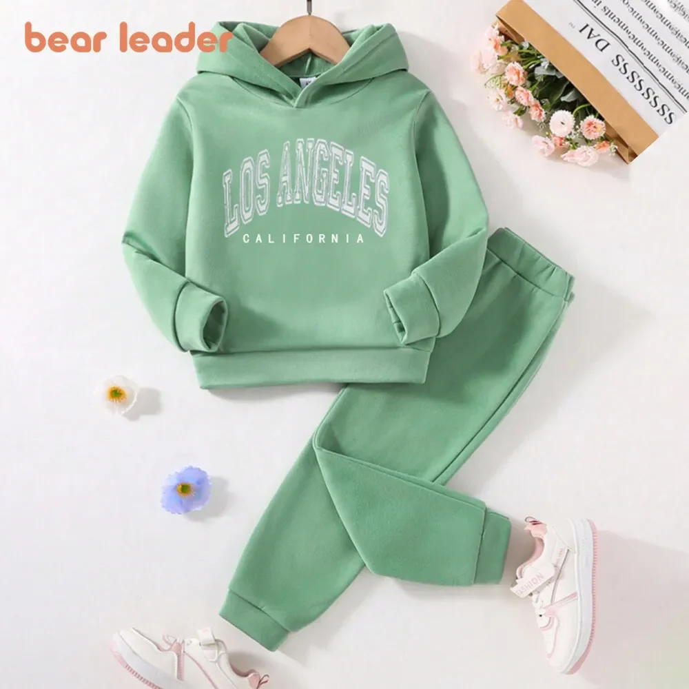 Bear Leader Girls Clothing Sets 2023 Winter Letters Print Hoodies and Solid Color Pants 2Pcs Baby Girl's Clothes Suits Outfits