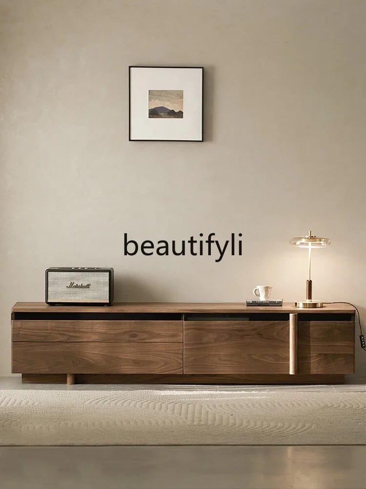 

North American black walnut rock panel TV cabinet modern simple home living room floor creative floor cabinet