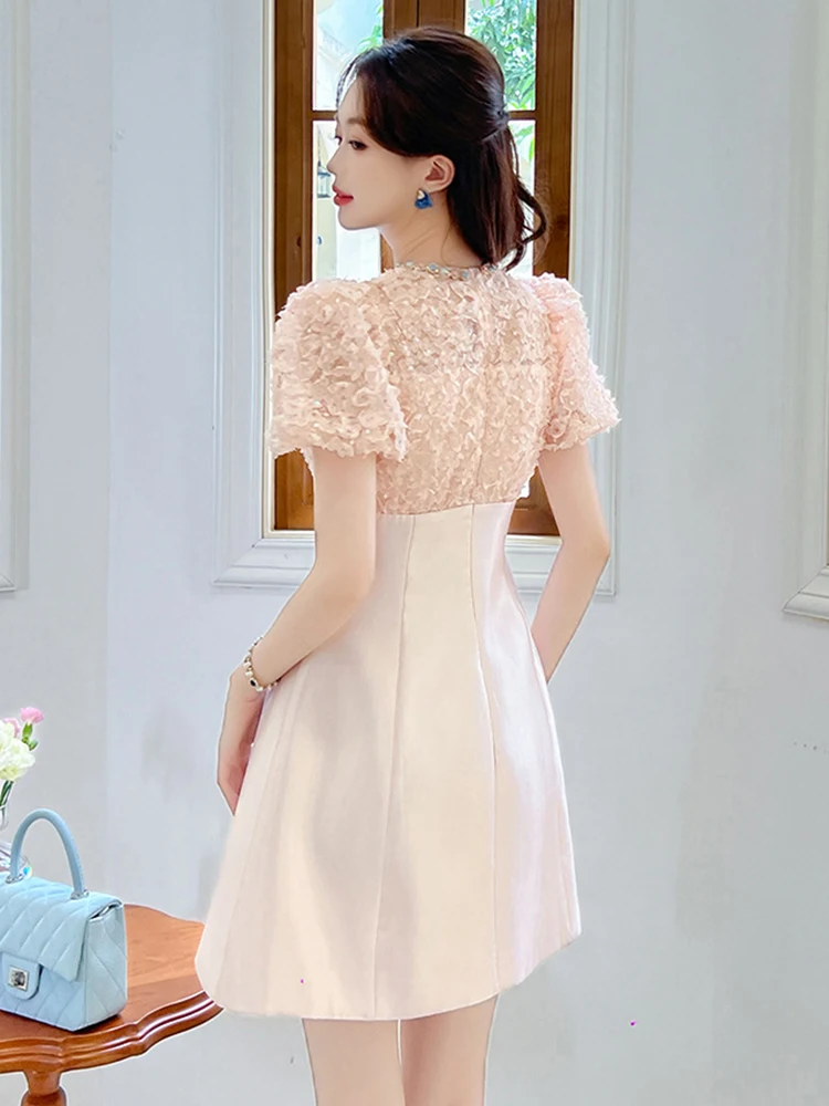 Summer Chic Elegant Luxury Diamonds Evening Dress Women Clothes Mujer Sweet Puff Sleeve Slim Short Party Birthday Vestido Fiesta