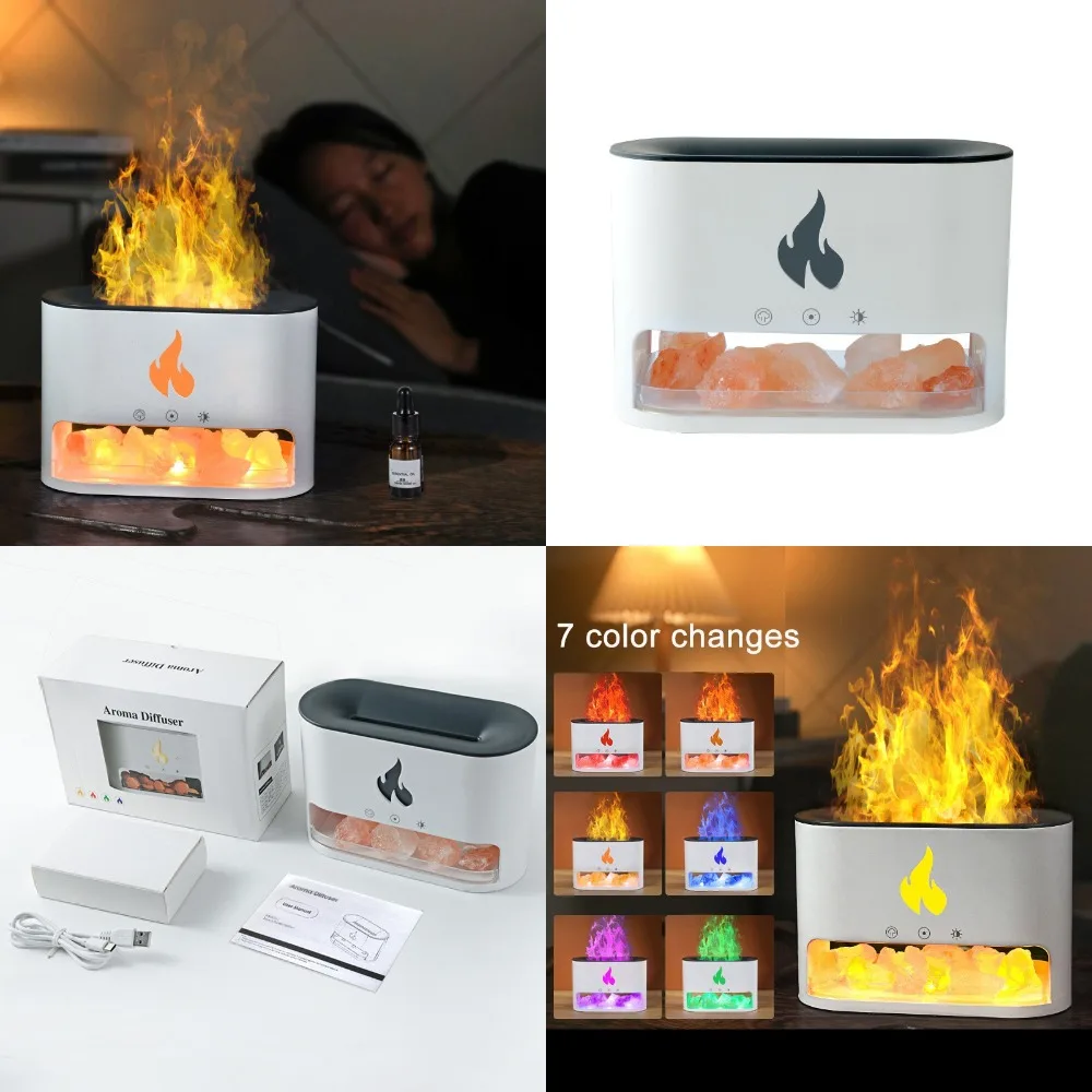 

4-цветный градиентный диффузор с каменным пламенем и автоматическим отключением, увлажнитель эфирного масла для декора гостиной и спальни