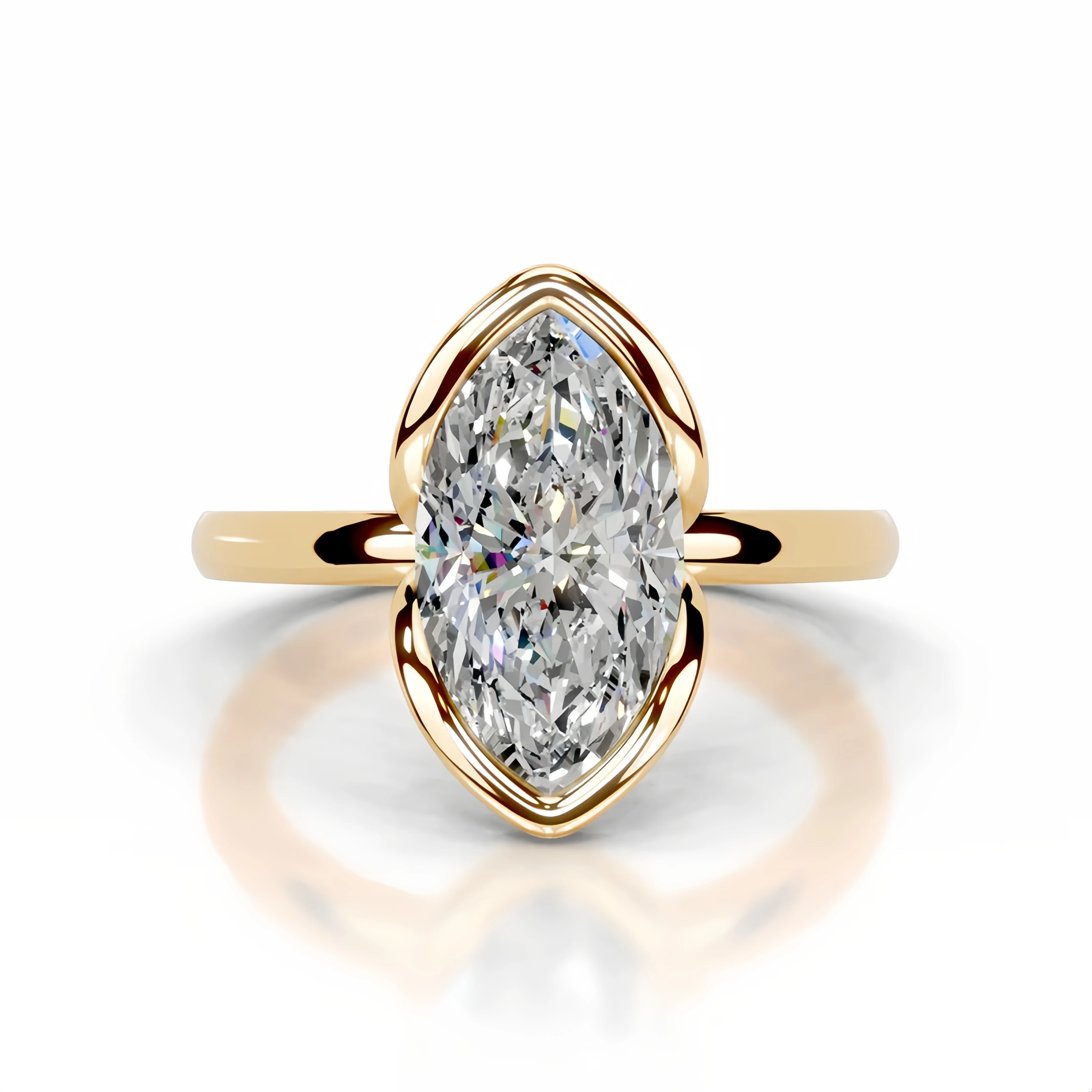 GEM'S BALLET 2CT 6x12mm Marquise Shape Moissanite Half Bezel Engagement Ring in 18K Gold Over 925 Sterling Silver Gift For Her
