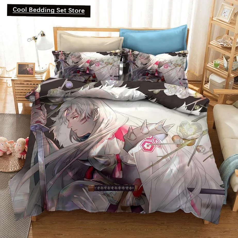 New 3D Printed Anime Inuyasha Duvet Cover Sesshoumaru Bedding Set Double Twin Full Queen King Adult Kids Bedclothes Quilt Cover