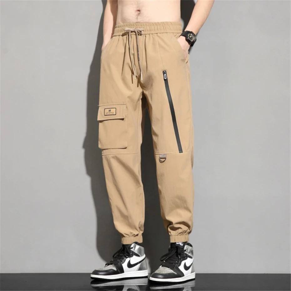 Black Cargo Pants Men Fashion Casual Joggers Sweatpants Male Elastic Waist Trousers Khaki Grey