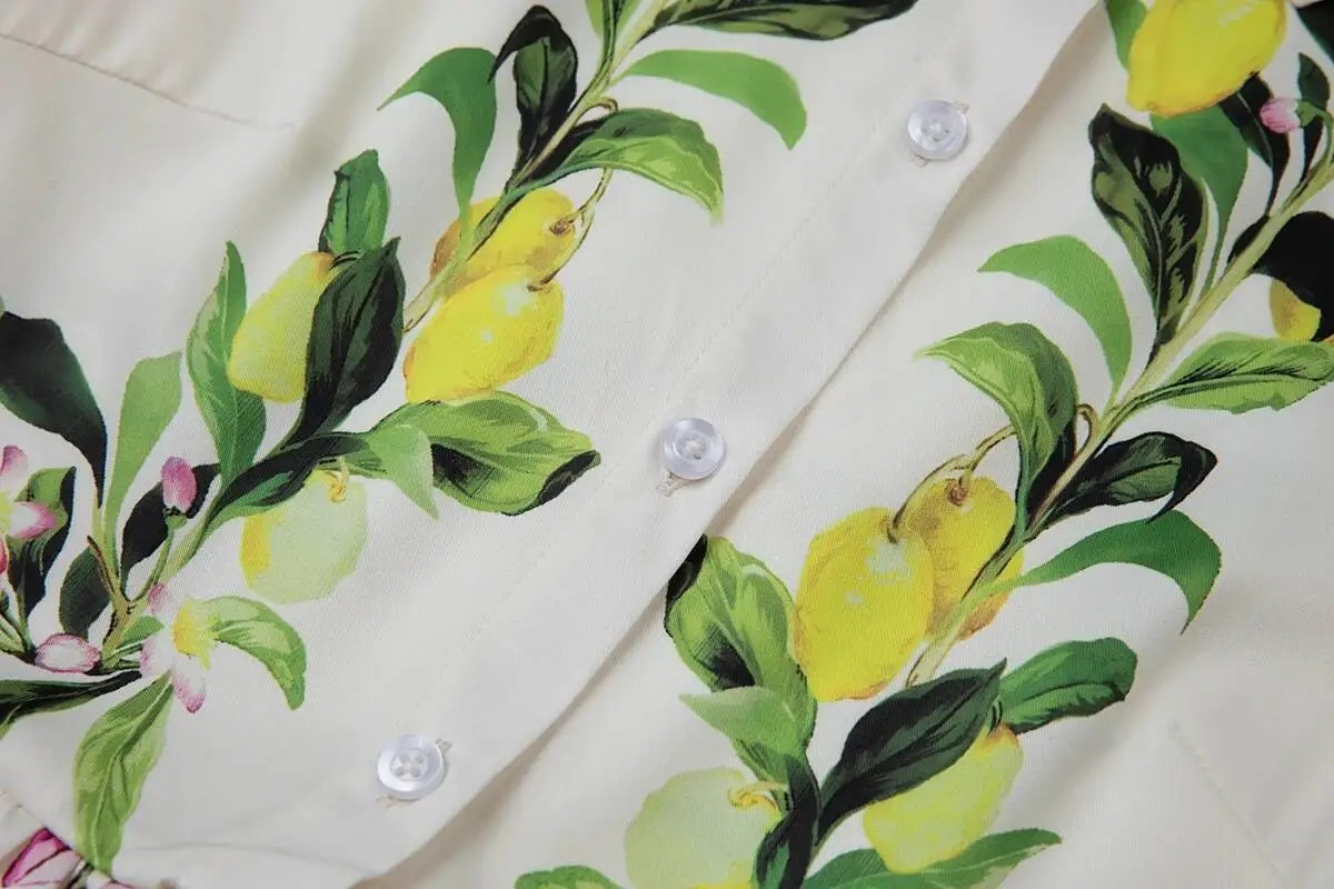 ฤดูร้อน Leaf พิมพ์เสื้อผู้หญิงวินเทจสูงเอวแขนสั้น A-Line ชุดราตรีชุดสุภาพสตรีชุดลําลองยาว Robe