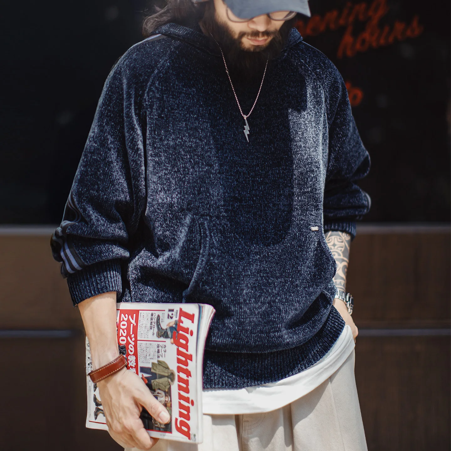 

Maden Men's Chenille Hoodie Thick Warm Pullover Knit Sweater Soft Fleece Feeling Cozy Casual Hooded Jumper Autumn Winter