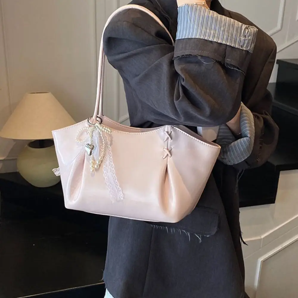 

Elegant Autumn Winter Underarm Bag with Pendant PU Leather Commuting Handbag Versatile Temperament French Tote Bag Travel