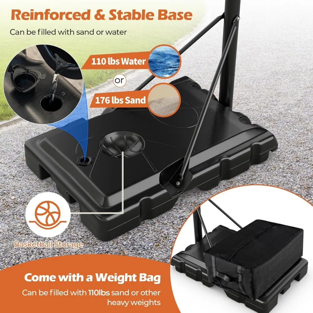 調節可能な屋外バスケットボールフープ 4.9～10フィート、耐衝撃性バックボード、充填可能なベース、強化された安定性を備えています。
