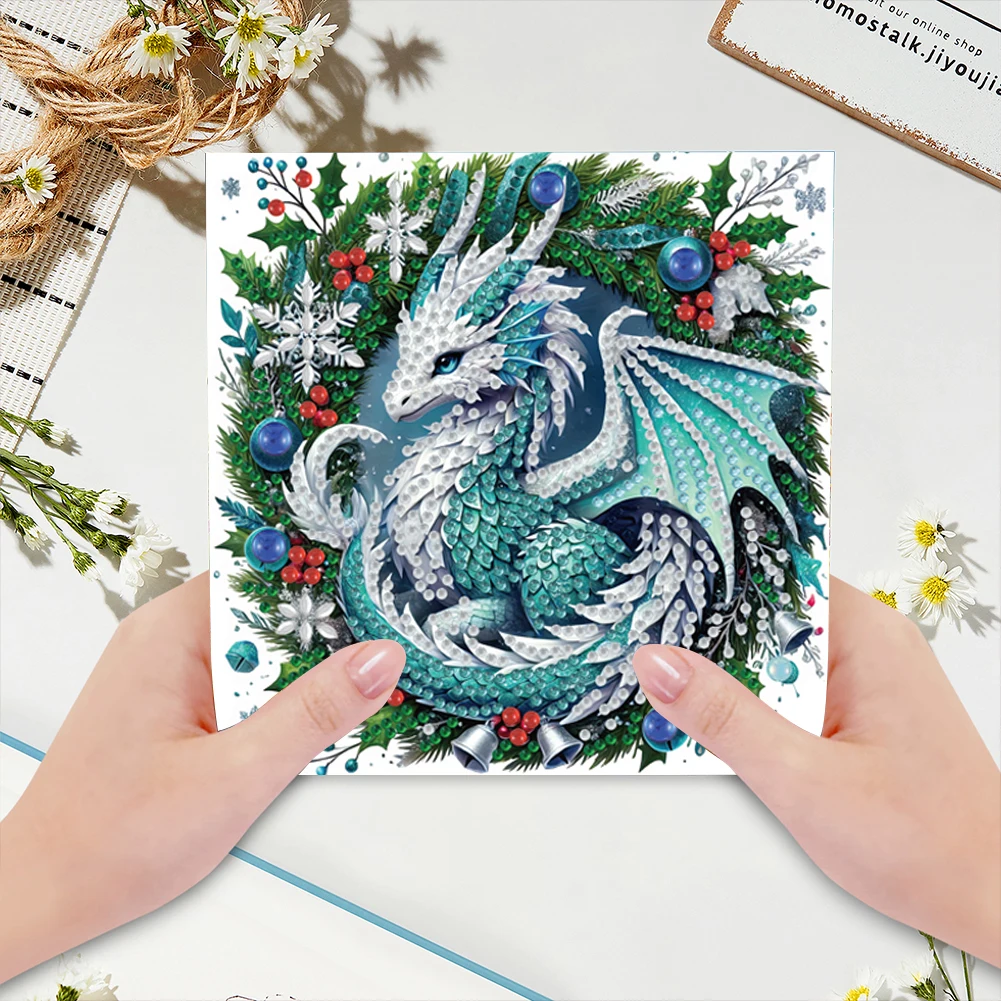 6PCS DIY Diamond Art Greeting Cards Christmas Dragon Congratulations Cards